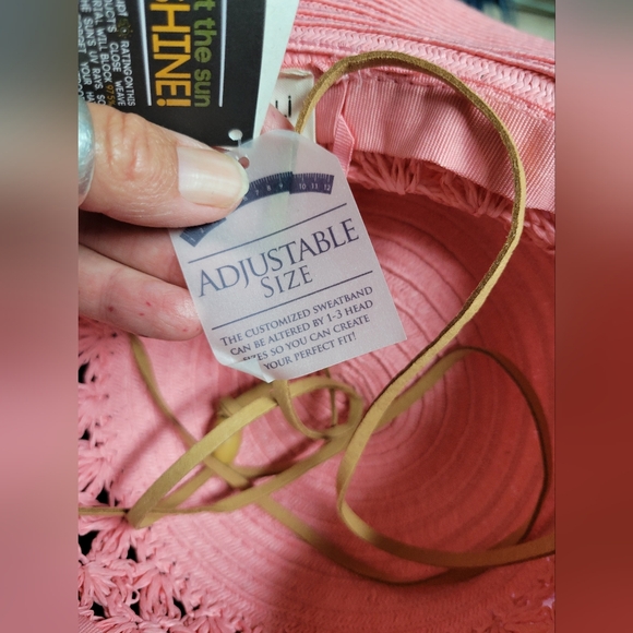 NWT pretty Cappelli sunhat with drawstring adjustable-salmon pink - Picture 6 of 6